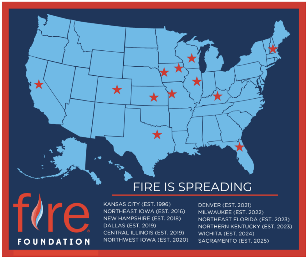Map of the United States showing where FIRE Affiliates are located.
